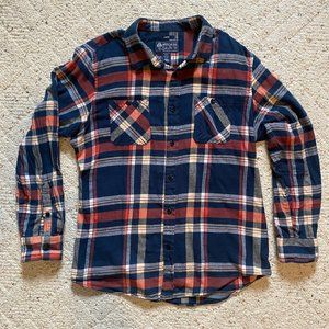 American Rag Navy, Orange & Cream Plaid Flannel Utility Shirt, Size Large